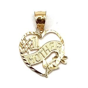 14K Yellow Gold #1 Mother Heart Pendant